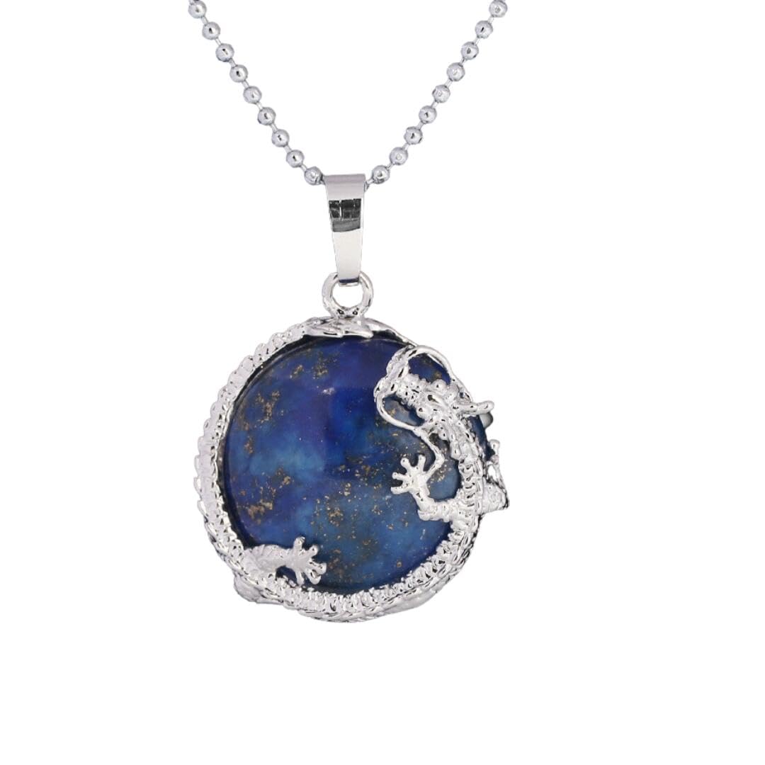 

[Magic of Sedona] Five-Clawed Dragon Pendant Necklace for Women (Lapis Lazuli) Dragon (Blue Dragon) Intuitive Power Stone Accessory, Natural Stone