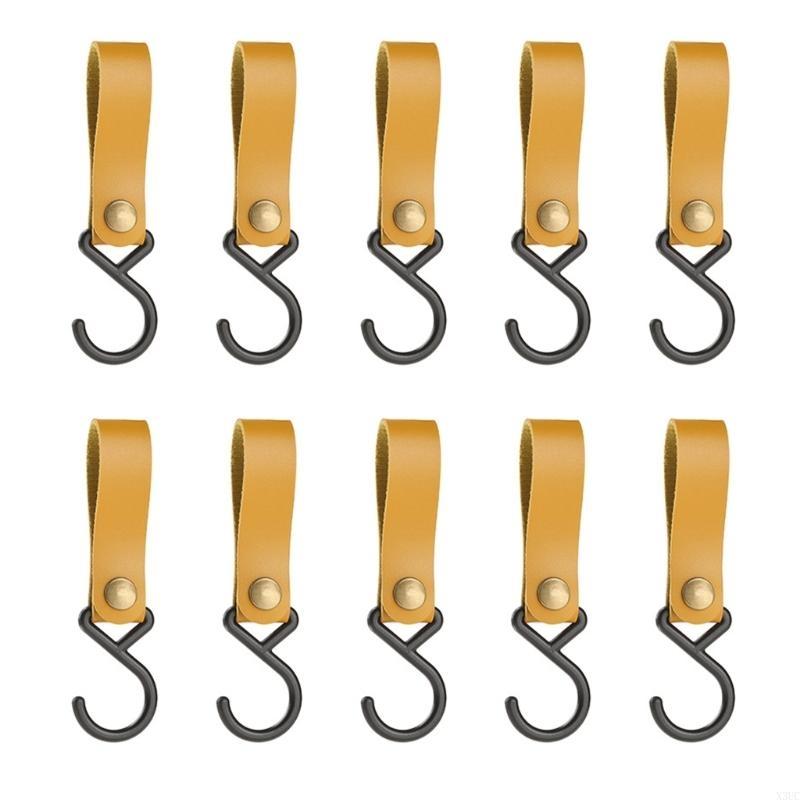 10Pcs PU Leather S Hooks for Organizing Coat Clothes Waterproof Clothesline Hooks Portable Bathroom Towel Hangers X3UC