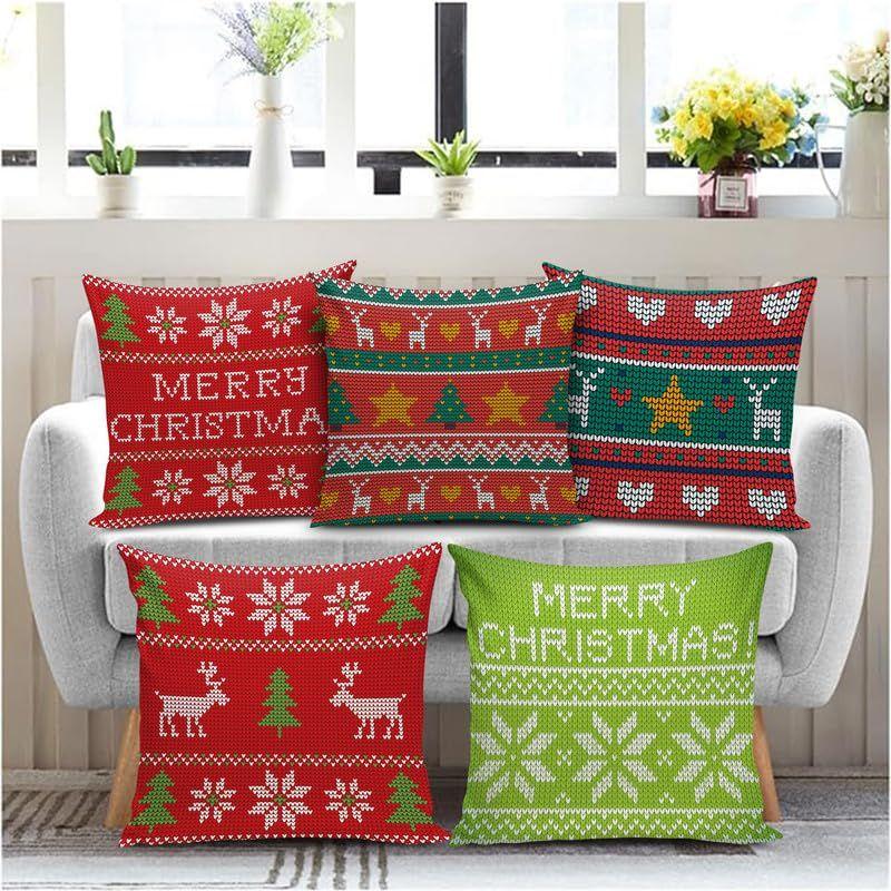 Soft Fabric Designer Decorative Printed Merry Christmas Theme Cushion Cover Xmas Decorations for Sofa Living Room Set of 5 16 x 16 inch Multi 3980₽