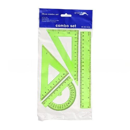 Righello di loto verde di poesia cinese, set da 4 pezzi, righello trasparente a triangolo, goniometro, cancelleria, articoli per il ritorno a scuola