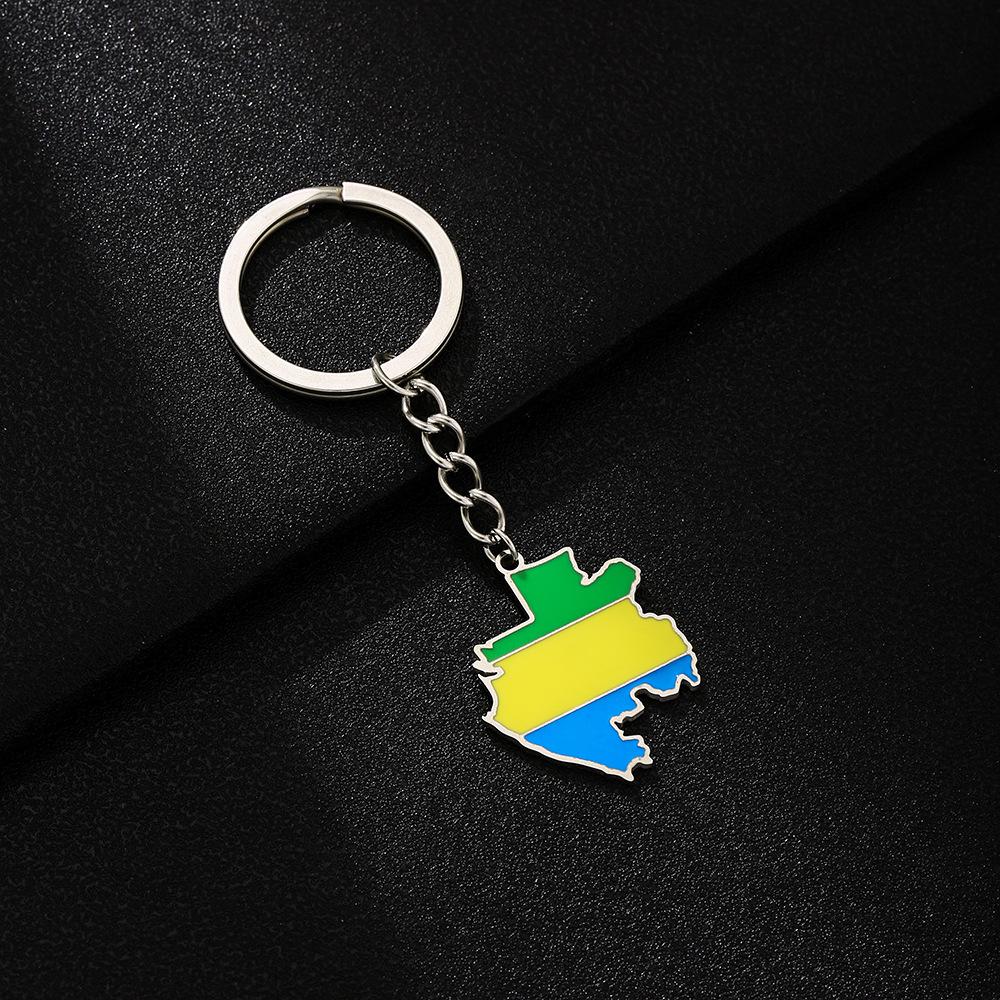Retro Enamel Ethnic Style Gabon Flag Map Keychain Ornament