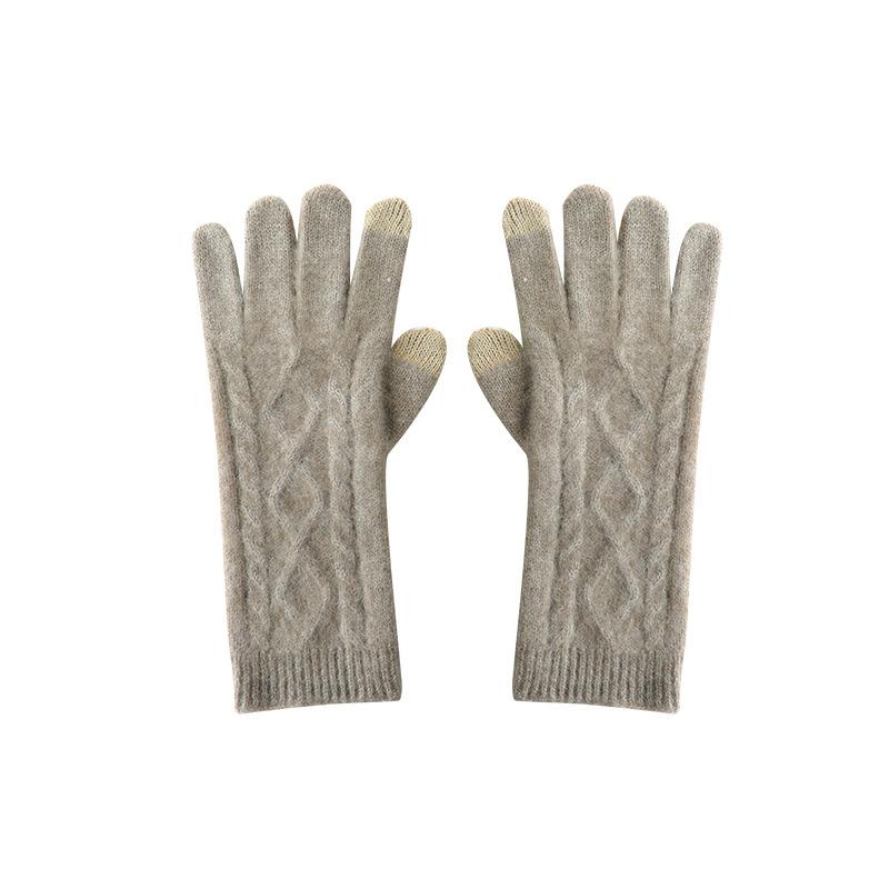Touch Screen Gloves Cashmere Autumn and Winter New Style Unisex Twisted Pattern Warm Cycling Windproof Knitted Five Finger