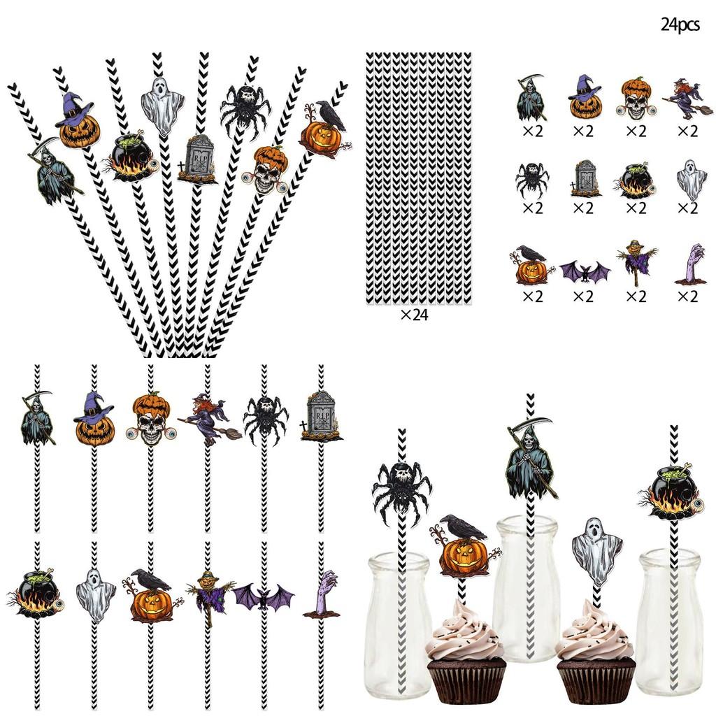 Creative Halloween Decorative Paper Straws Set Party Decor Accessories Drink