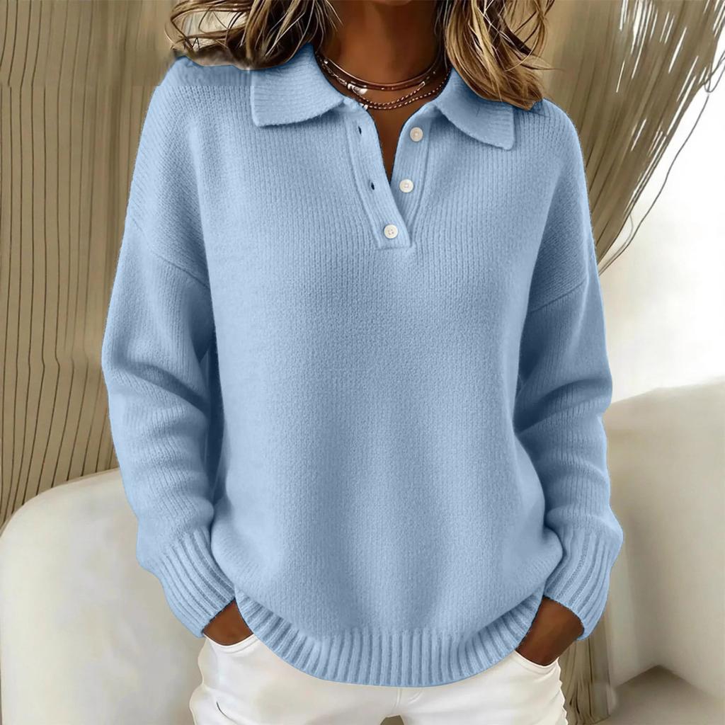 Women's Casual Knit Pullover Sweater with Button for Everyday Wear