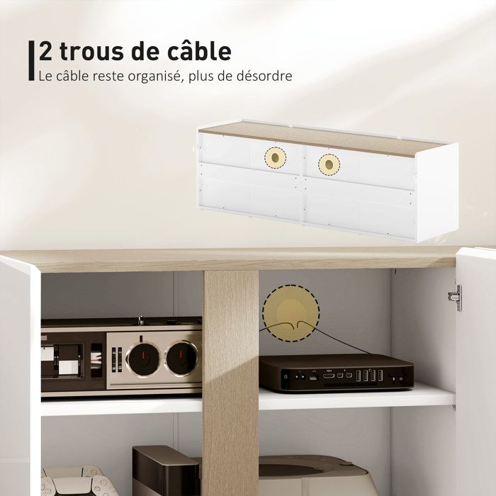 TV Stand - HOMCOM - 4 Soft-close Doors, Adjustable Shelf and Cable Management - Particleboard - White