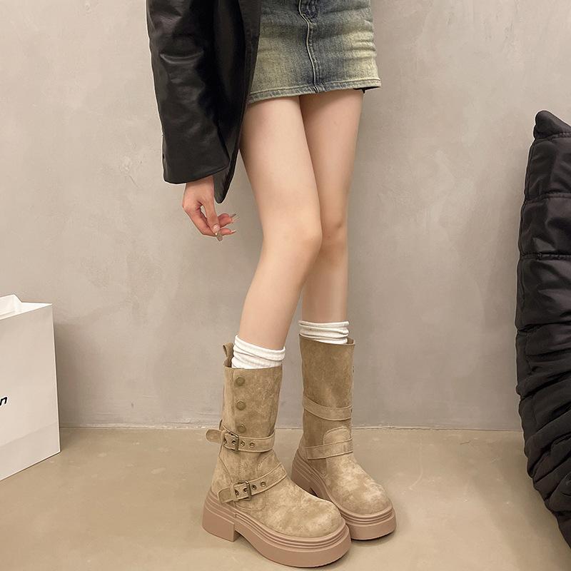 Thick-soled Two Wear Matte Martin Boots Women's 2025 New Autumn British Wind Locomotive Short Boots Can Be Folded Thin Single Boots