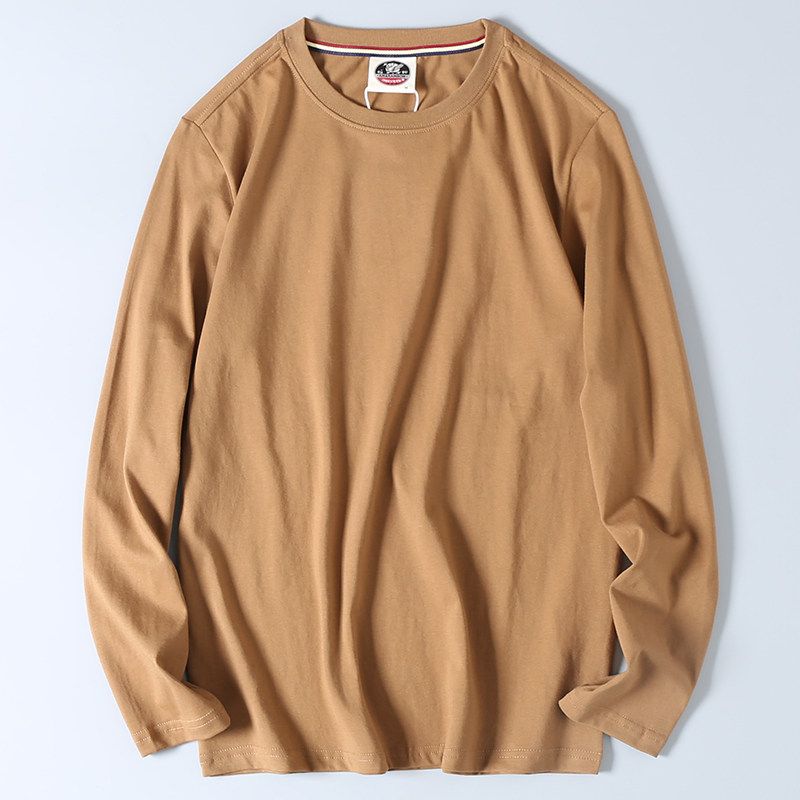 Export Factory Leftover Stock Pure Color Cotton Basic Style Washed Brushed Minimalist Casual Long Sleeves round Neck Base T-shirt Men