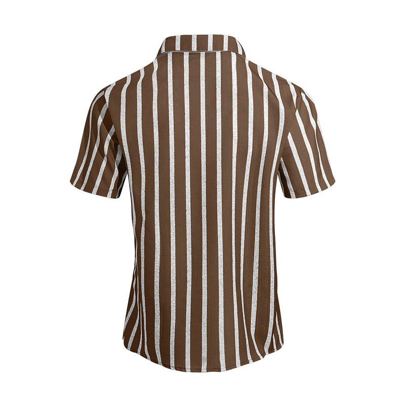 Summer 2026 Men's Slim Fit Short Sleeve Shirt Collared Striped Beachwear Casual Fashion European Style