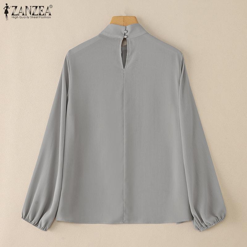 ZANZEA Women Stand Collar Loose Casual Long Sleeve Blouse