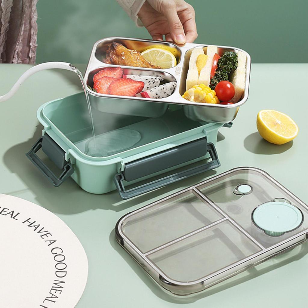 Stal Nierdzewna Pojemnik na Lunch 3 Komory Termiczny Pojemnik na Zupę Bento Duża Pojemność Przenośny Pojemnik do Przechowywania Żywności dla Dorosłych Uczniów Dzieci