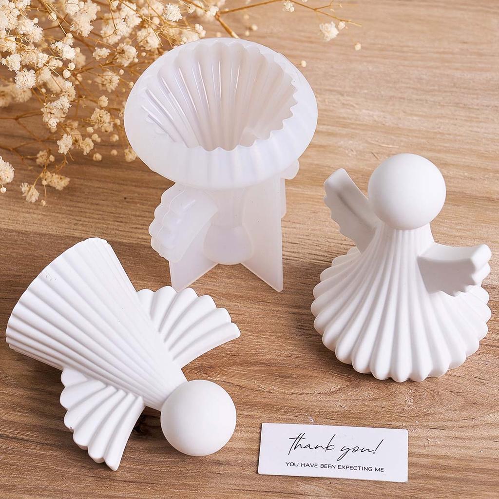 New 3D Simplicity Angel Silicone Candle Mold DIY Wing Stripe Angel Craft Gifts Making Soap Plaster Resin Casting Molds Home Deco