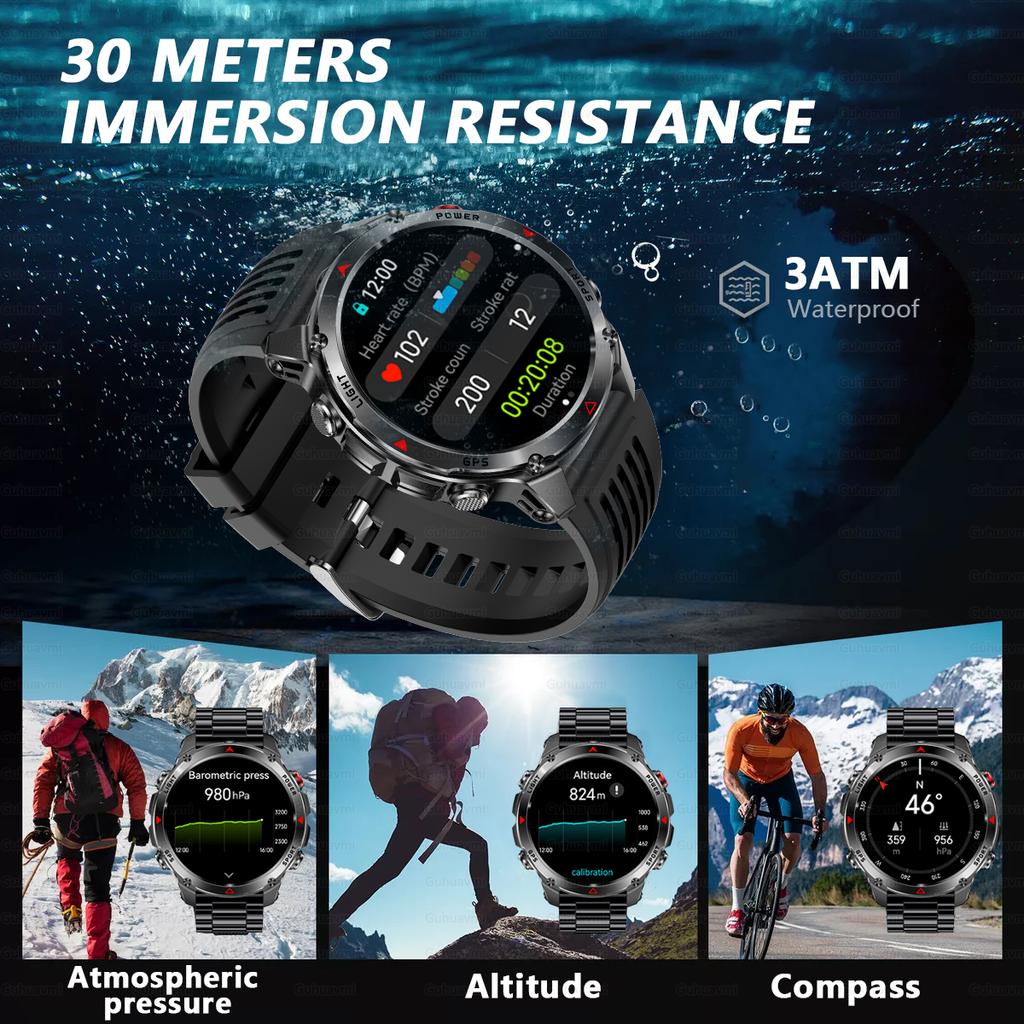 New  Professional GPS Sports Smart Watch Men 1.46" AMOLED Screen 3ATM Compass Fitness Tracker Military Smartwatch