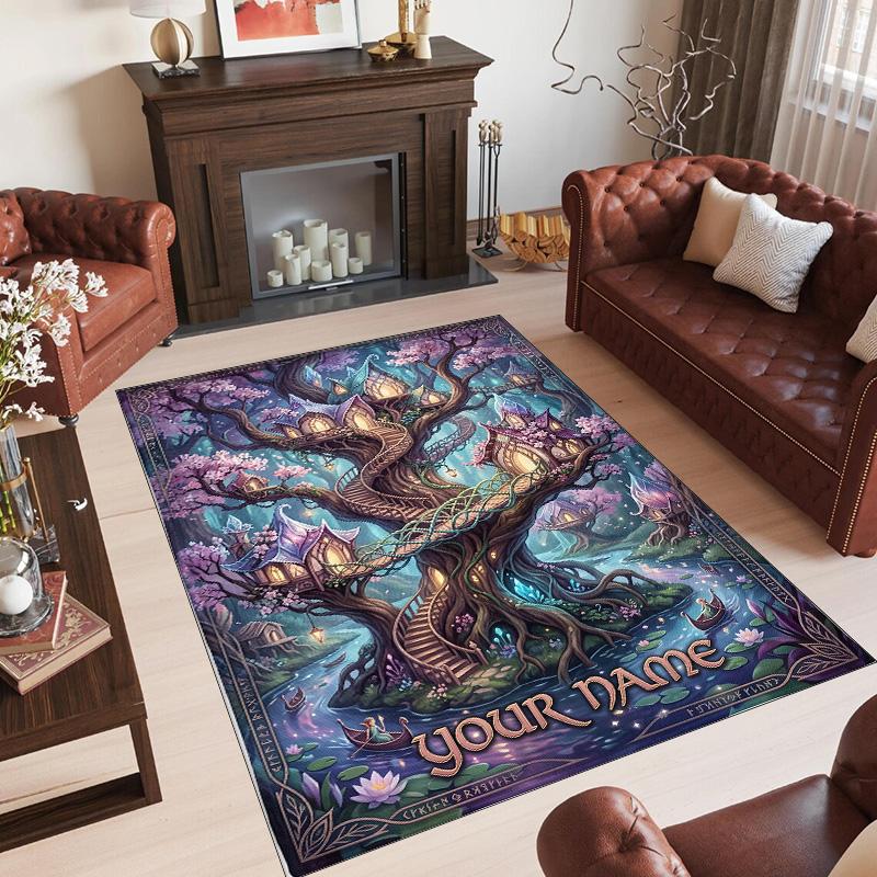 Forest Theme Crystal Velvet Floor Rug Personalized Custom Name Text Warm Carpet Home Decoration