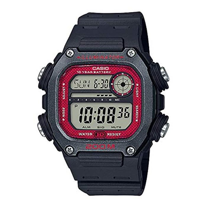 CASIO Standard DW-291H-1B Watch, Digital, Black/Red