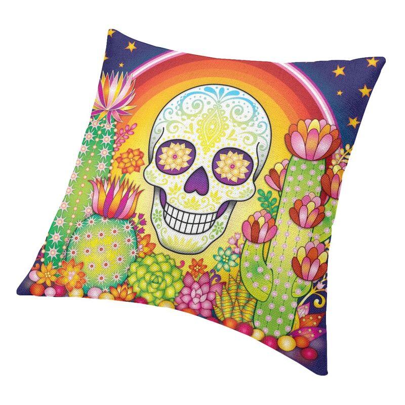Sugar Skull Rainbow Cactus Modern Throw Καλύμματα μαξιλαριού Διακόσμηση κρεβατοκάμαρας 3D εκτύπωση Halloween Day Of The Dead Κάλυμμα μαξιλαριού καναπέ