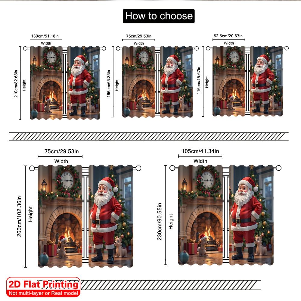 2pcs 2D flat printing Merry Christmas Scene Curtains Santa Claus Christmas Stocking Fireplace Fabric Without Electricity 0 for