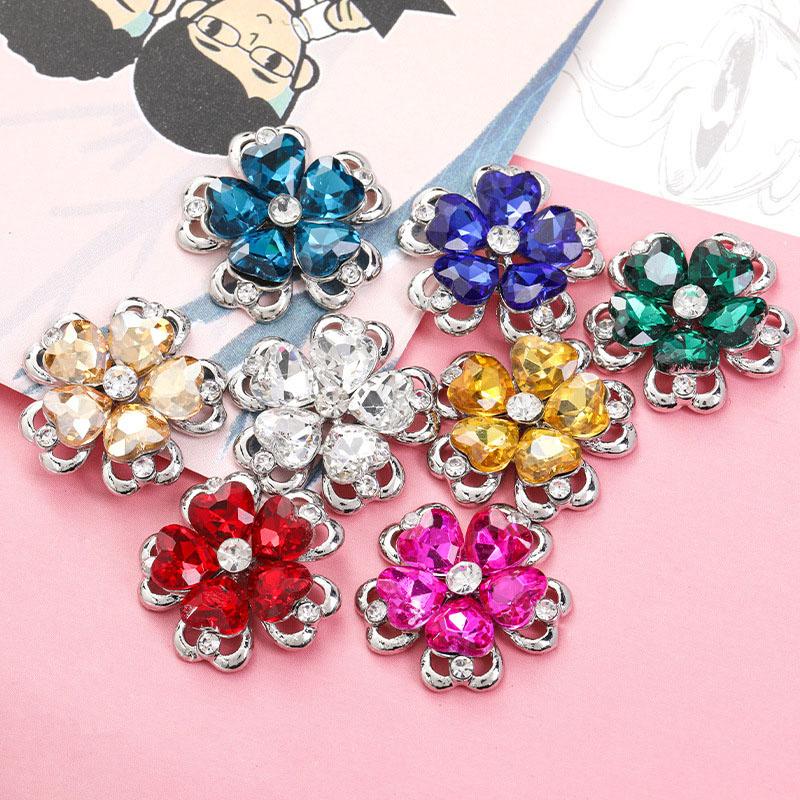 Engood 50Pcs Crystal Glass Flower Rhinestone Alloy Buttons Sewing Trim Embellishments Craft DIY Hair Apparel Clothes Accessories