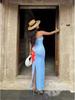 European & American Style Sexy Slim Fit Strapless Printed Long Dress with Side Slit for Women
