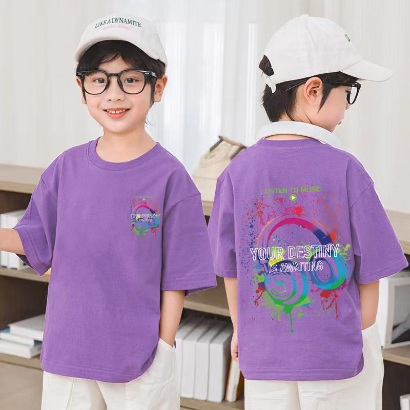 Music Lover Pattern Design Children's Top Summer Boys Girls Short Sleeve T-Shirt Korean Style Children's Clothing