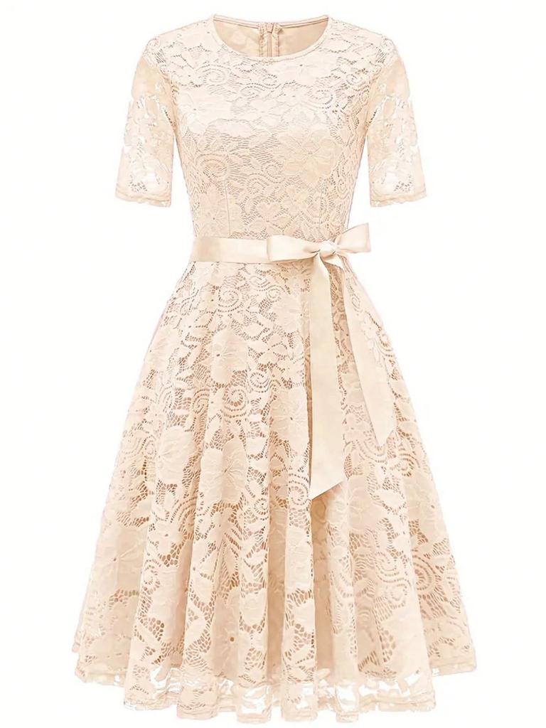 European, American spring and summer new fashion dress lace slim temperament bow dress