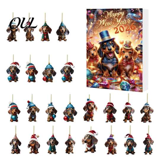 Calendari dell'Avvento 2026 Collezione Dachshund Carini, 24 Giorni Ciondolo Acrilico 2D Regalo di Natale per Amanti dei Cani Calendario del Conto alla Rovescia, Ornamenti da Collezione,