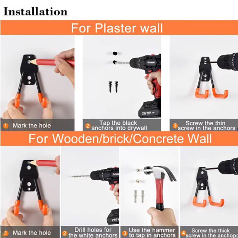 5 Size Heavy Duty Metal Hook Garage Organizer Wall Mount Anti-slip Bicycle Hanger Hooks Storage Hook For Ladders Garden Tool