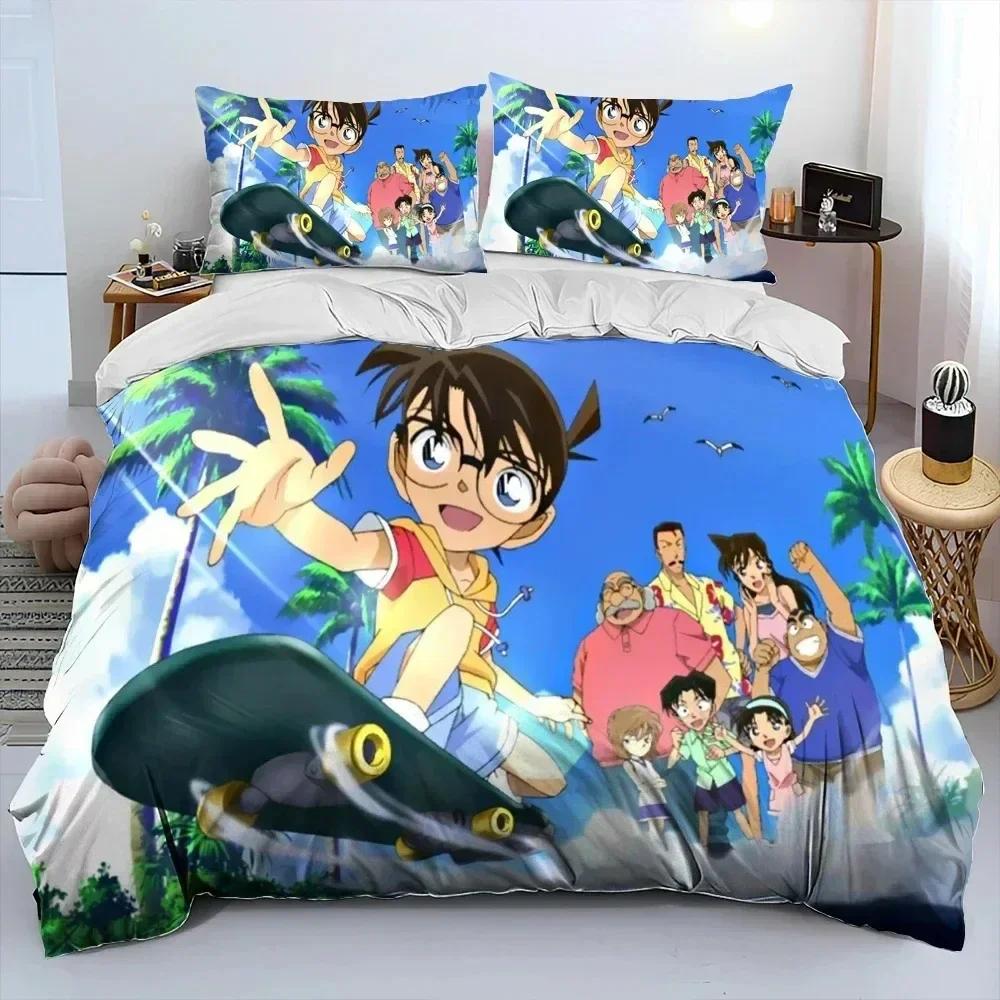 Anime Detective Conan Cartoon Bedding Set Duvet Cover Bed Set Quilt Cover Pillowcase Comforter King Queen Size Boys Adult