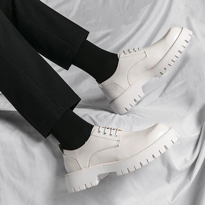 Platform High Heel Casual Men Brogue Patent Leather Shoe High Quality Man Oxford Dress Shoes All-match Elevator Formal Wedding