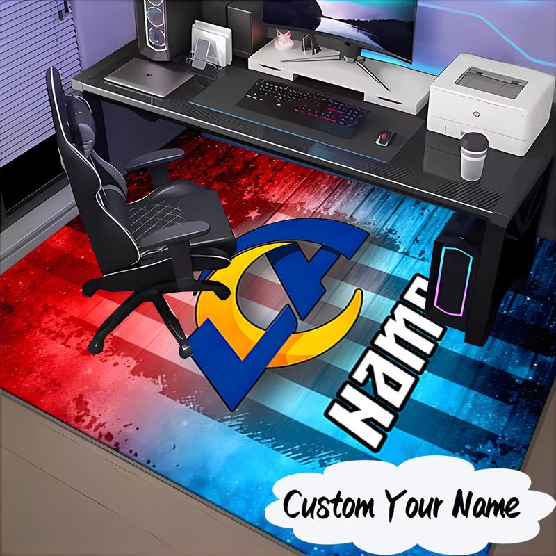 Custom Name Rams Fan Gear USA Rug for Living Room, Game Rooms, Office, Bedroom, Floor Mat Playful Design, Fan Gifts Christmas Decor
