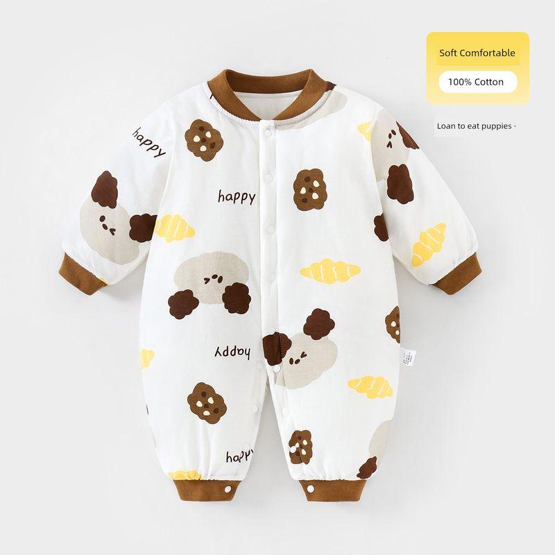 Clothes for Autumn and Winter, Thickened Cotton-Padded Romper for Boys and Girls, Pure Cotton Class a Jumpsuit, Outdoor Crawling Clothes, Winter Wear