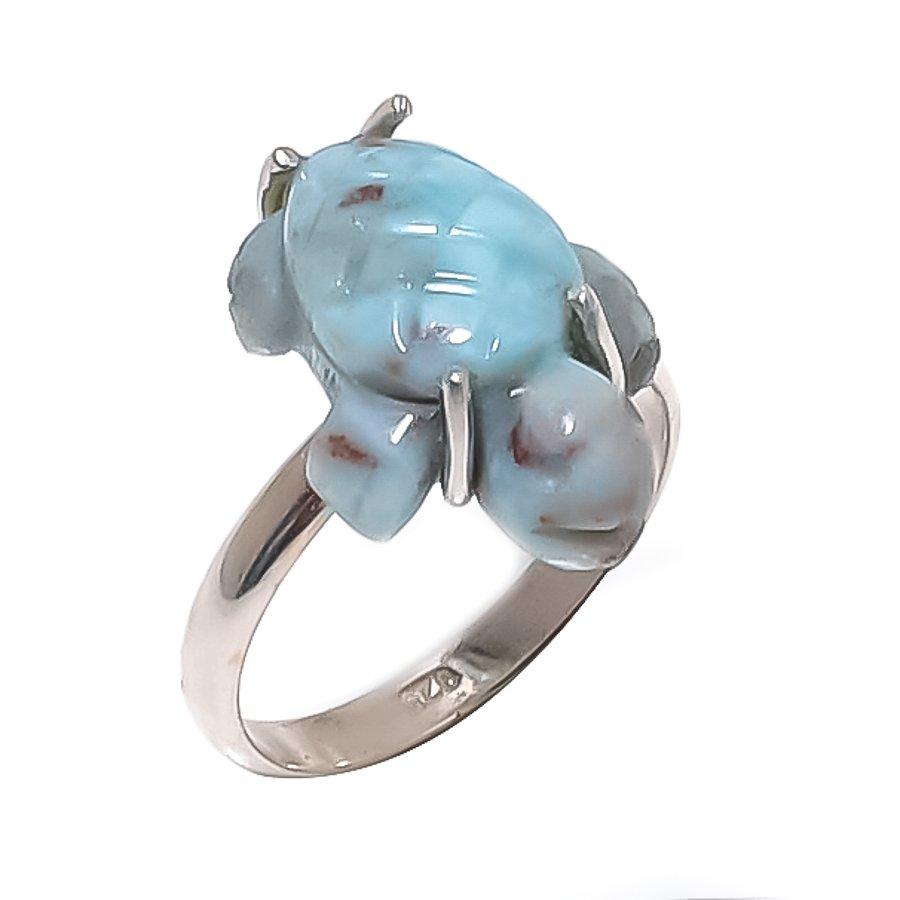 

Natural Larimar Gemstone Handmade 925 Sterling Silver Jewelry Ring Size 6 j5o07