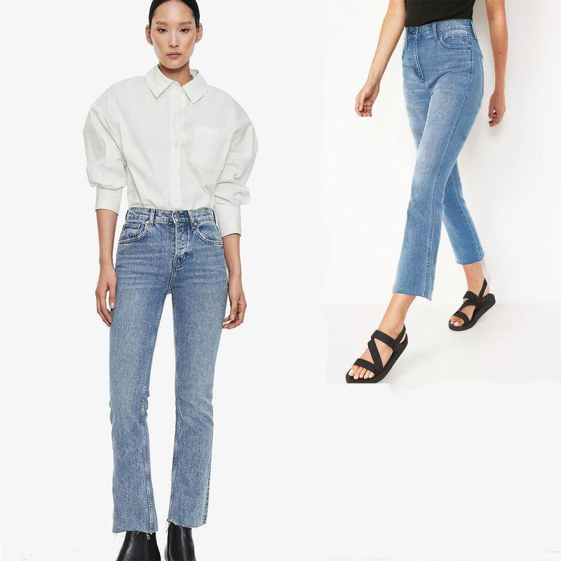 1 Piece, 5 Fold for 2 Pieces, Foreign Trade Original Garment Export USA High Waist Snowflake Blue Autumn Slimming Cut Edge, Slightly Cut Capri Jeans