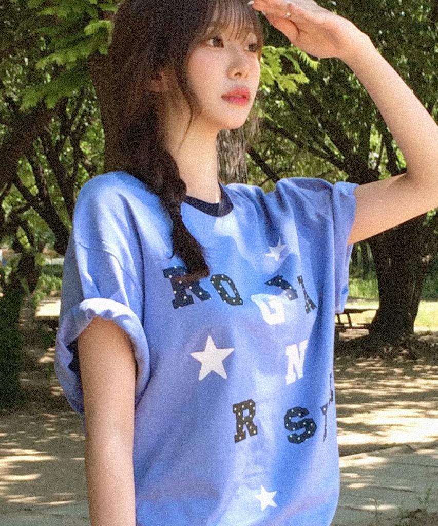 Loginaenloji Logo Spell Point Starry Ringer T-Shirt Blue