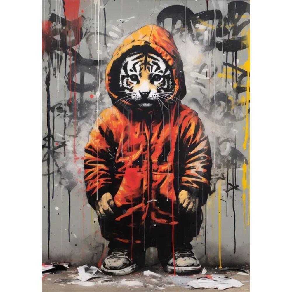 

Постери Графіті-мистецтва Banksy Тварини Тигр Вовк Панда з Кулькою Вуличне Настінне Мистецтво Полотно Картина Абстрактний Поп-арт Декор для Дому 50x75cm No Frame