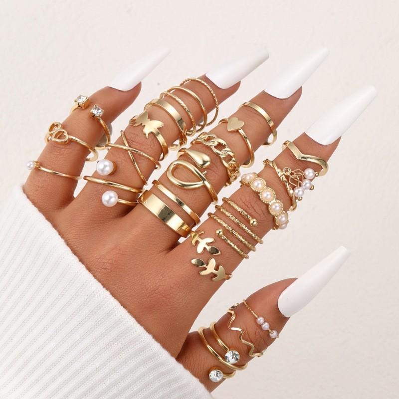 22-Piece Butterfly & Love Multi-Joint Ring Set