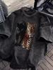 Camiseta Lavada Vintage Leopardo Negro y Jaguar Y2K Hombres Mujeres Y2k Streetwear Camiseta de Algodón Harajuku Hip Hop Manga Corta Tops Unisex