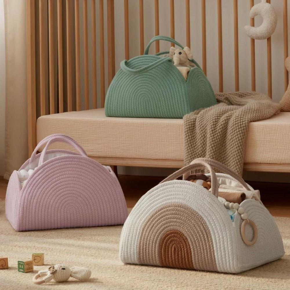 Woven Cotton Rope Baby Diaper Organizer Newborn Essentials Diaper Storage Bag Diaper Basket
