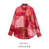 Kaslead New Arrival Women's Fashion Style Geometric Figure Print Silk Satin Texture Long Sleeves Shirt 2628188
