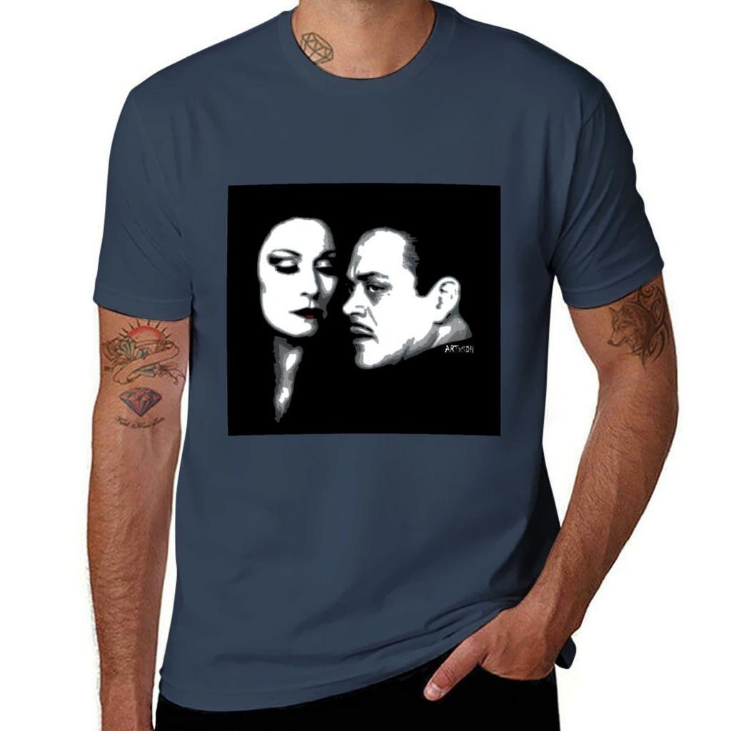 T-shirt Gomez E Morticia Semplice Casual Manica Corta Cotone