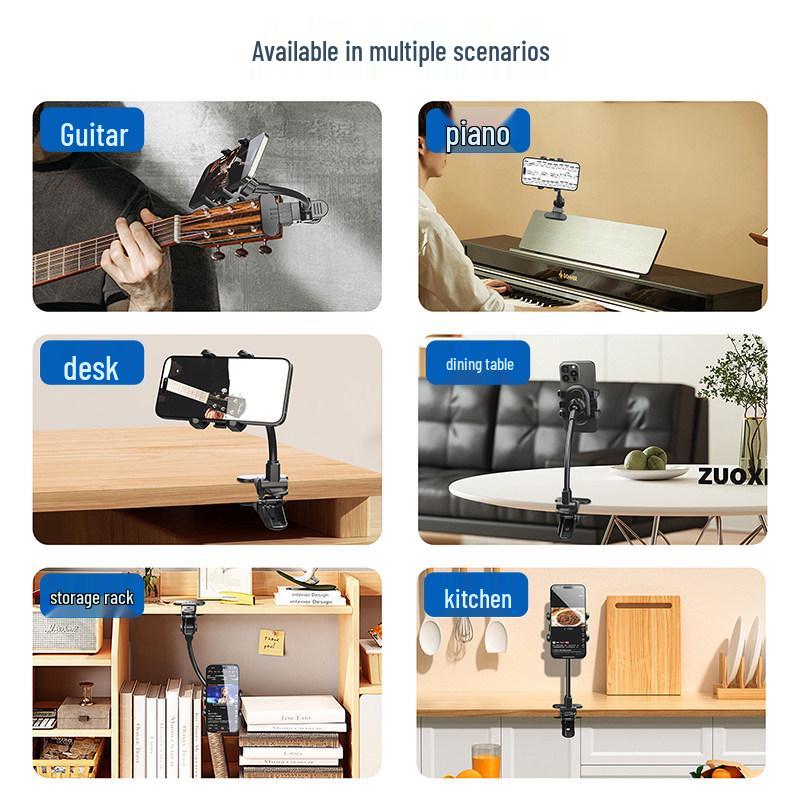 Guitar Phone Sheet Music Clip: 360° Rotating Multifunctional Stand for Recording & Selfies