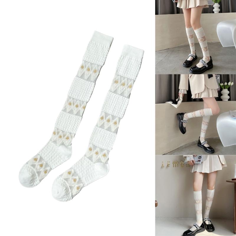 Womens Knee High Stocking Lace Top Stockings Silky Stocking Tights for Womens Girls Knee High Lace Mesh Socks