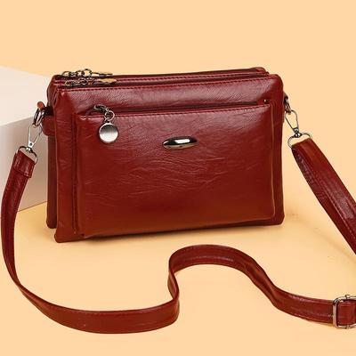 Vintage PU-Leder Mini-Tasche mit zwei Reißverschlusstaschen, Crossbody-Tasche, vielseitige Handgelenk-Clutch-Taschen für Einkaufen, Alltag und Wochenendausflüge