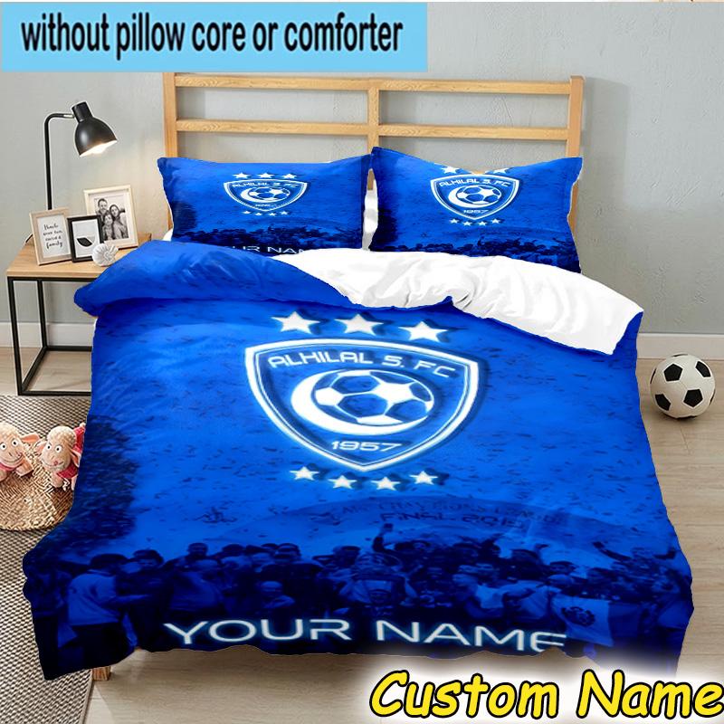 3pcs Custom Name Al Hilal Emblem Design Bedding Set Includes 1 Duvet Cover & 2 Pillowcases for All Seasons Dormitory Home Decor Christmas Gifts