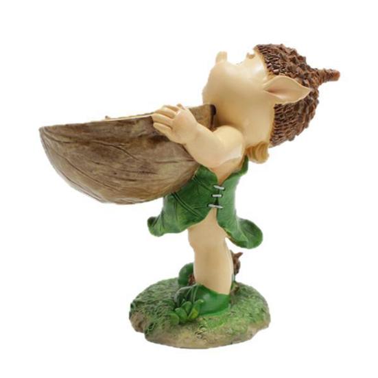 Forest Elf Bird Feeder Resin Elf Figurine with Walnut Bowl Wild Bird Feeding Bowl Garden Statue for Courtyard Outdoor Decor