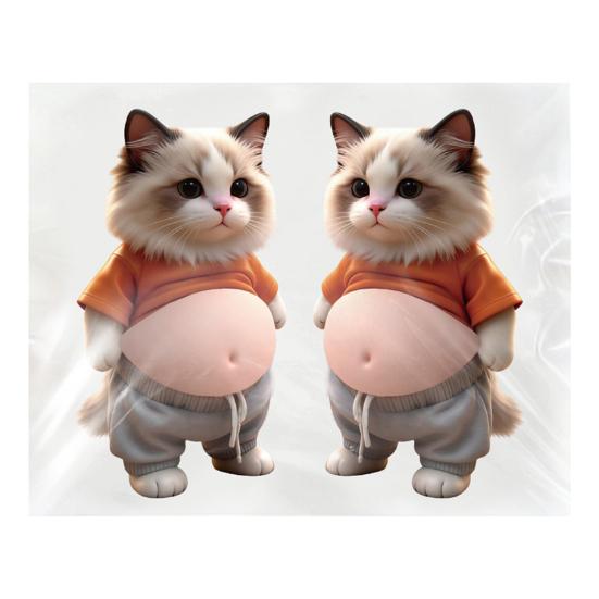 

2Pcs 3D Belly Cat Anti-collision Sticker Anxiety Stress Relief Elastic Tummy Cartoon Kitten Decal Silicone Belly Animal Buffer Sticker A