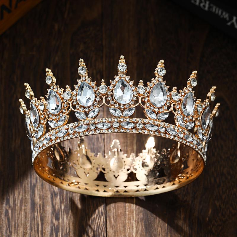 Baroque Alloy Teardrop Crown Headpiece for Bridal Photography and Coming-of-Age Celebrations
