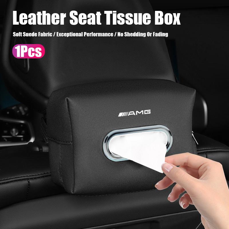 NRZV5 For Mercedes Benz AMG Car Interior Tissue Box Suede Fabric Rear Seat Back Tissue Bag Accessories Car Decal W214 W205 W204 W206