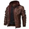 Autumn and Winter Men's Detachable Hooded Knitted Pu Leather Jacket Large Size Motorcycle Leather Jacket
