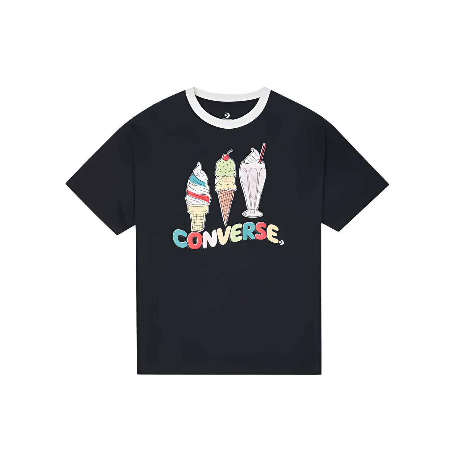 (WMNS) Converse Printing Sports Short Sleeve Black Women s 10022853-A03 S