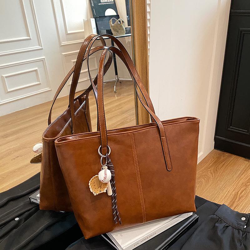 Autumn commuter fashion women's bags, new versatile pu tote bags, textured large-capacity women's shoulder bags